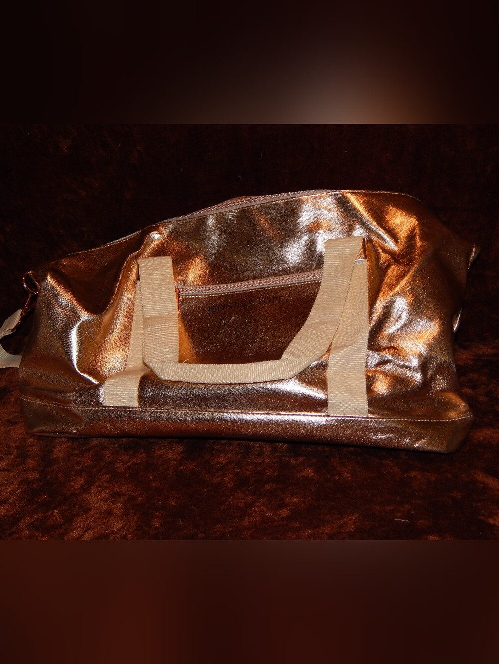 Jennifer Lopez Metallic Gold Weekender Tote Bag with Canvas Handles